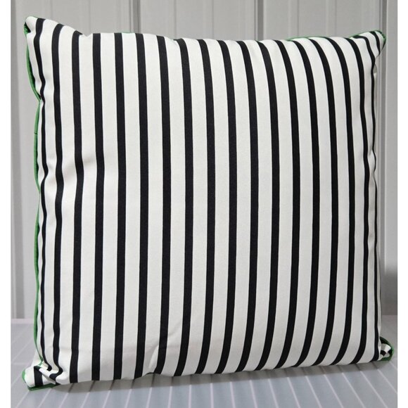 Kate Spade Black & White Striped w/ Green Trim 20" Square Accent Throw Pillow - Picture 1 of 4